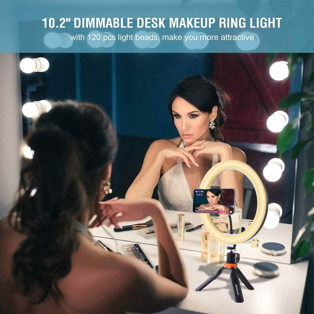 10" LED Ring Light, Selfie Ring Light with Stand and Phone Holder, 11 Brightness Levels (Refurbished) by DailySale