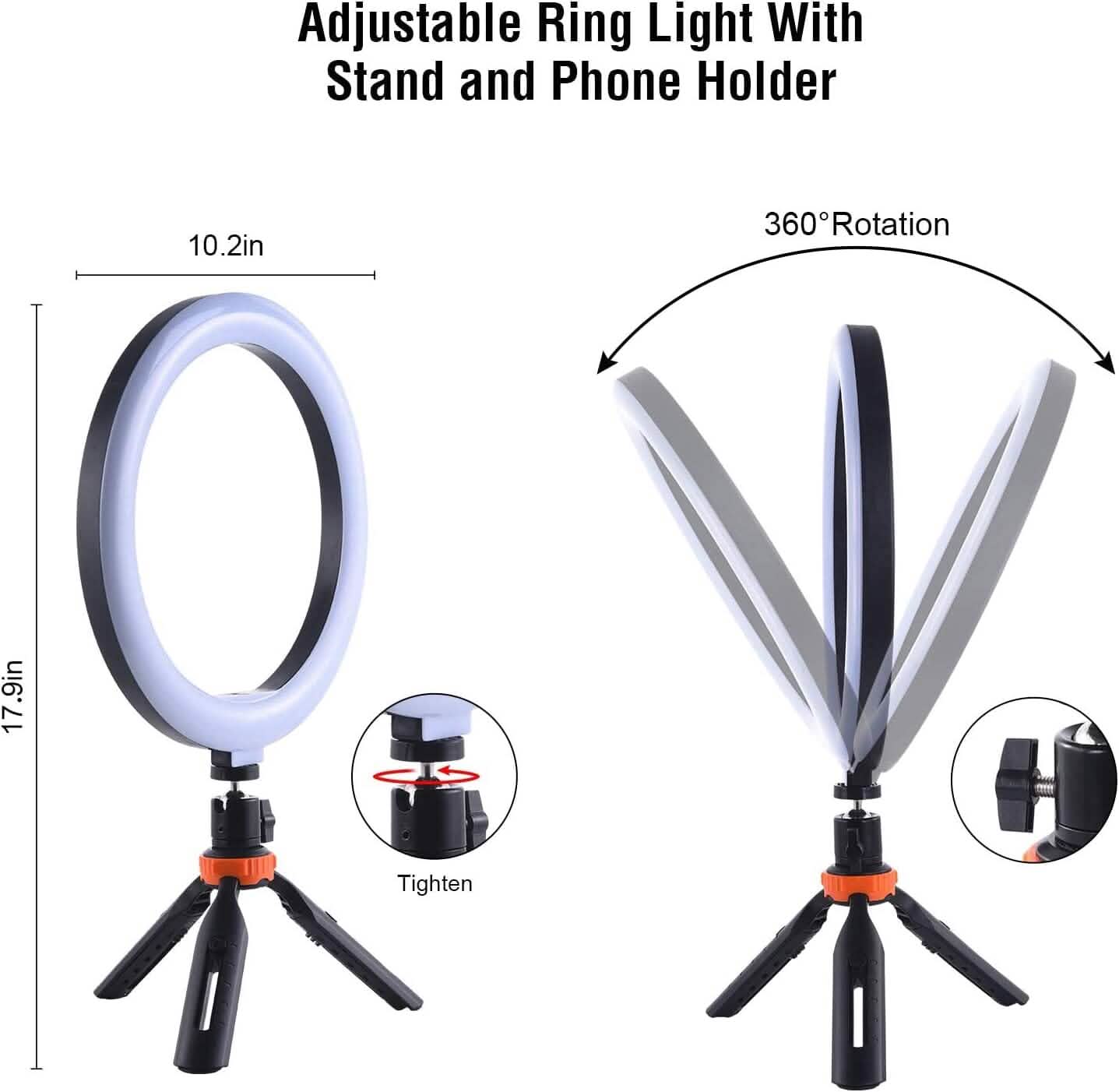 10" LED Ring Light, Selfie Ring Light with Stand and Phone Holder, 11 Brightness Levels (Refurbished) by DailySale