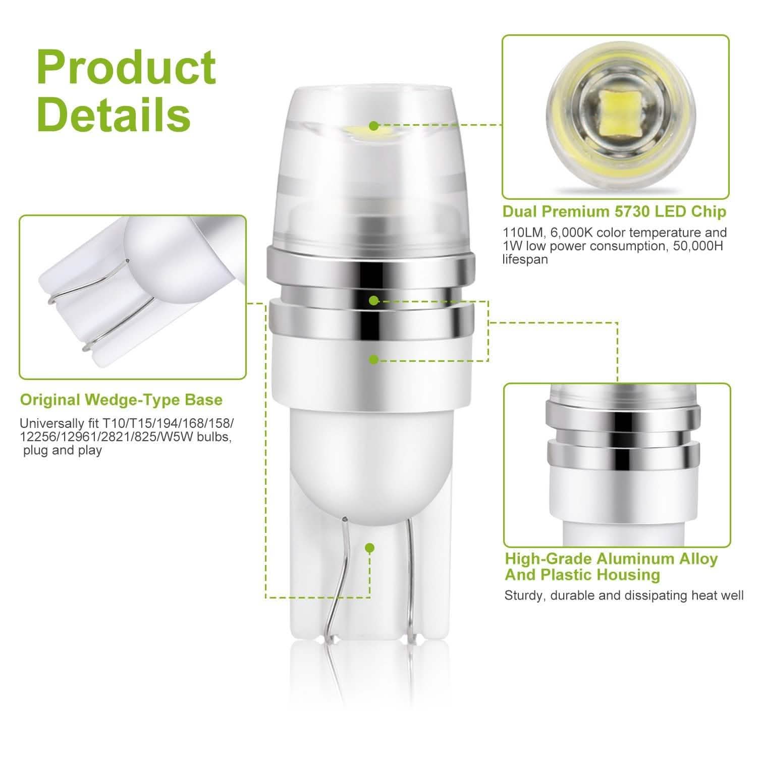 10-Piece: Xenon White Wedge Base LED Bulbs by DailySale