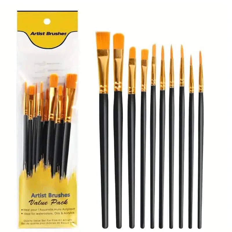 10-Pieces: Artist Paintbrush Nylon Round Pointed Flat Head Set by DailySale
