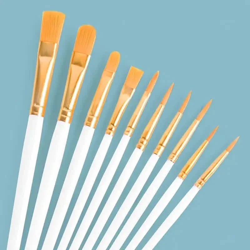 10-Pieces: Artist Paintbrush Nylon Round Pointed Flat Head Set by DailySale