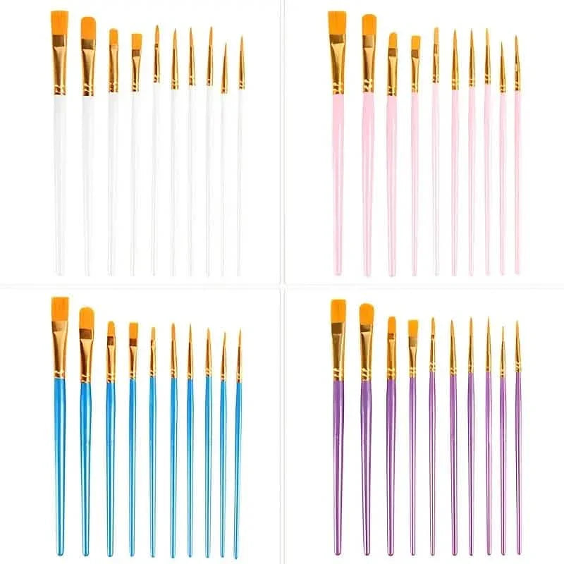 10-Pieces: Artist Paintbrush Nylon Round Pointed Flat Head Set by DailySale