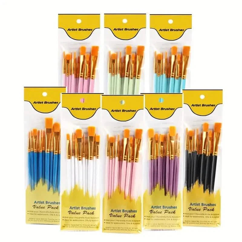 10-Pieces: Artist Paintbrush Nylon Round Pointed Flat Head Set by DailySale