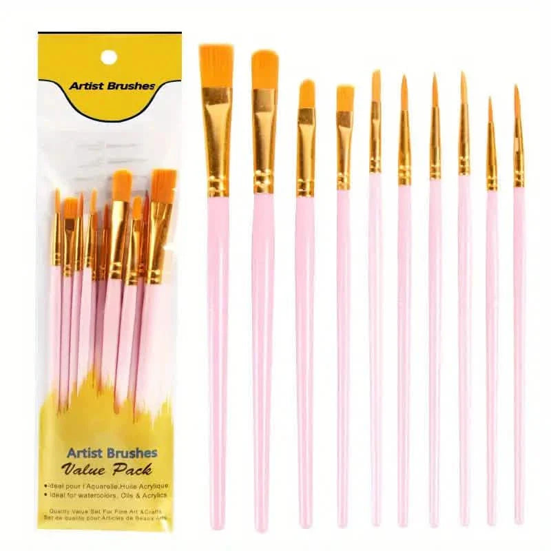 10-Pieces: Artist Paintbrush Nylon Round Pointed Flat Head Set by DailySale