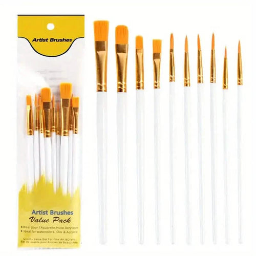 10-Pieces: Artist Paintbrush Nylon Round Pointed Flat Head Set by DailySale