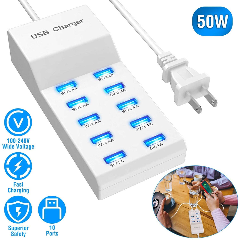 10-Ports 50W USB Wall Fast Charging Power Adapter by DailySale