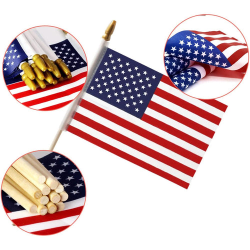 100-Pack: USA 4x6 in Wooden Stick Flag by DailySale