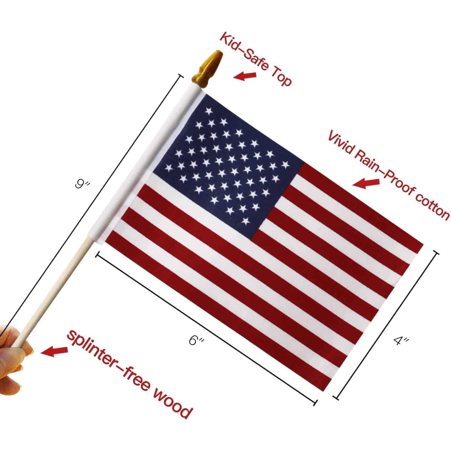 100-Pack: USA 4x6 in Wooden Stick Flag by DailySale