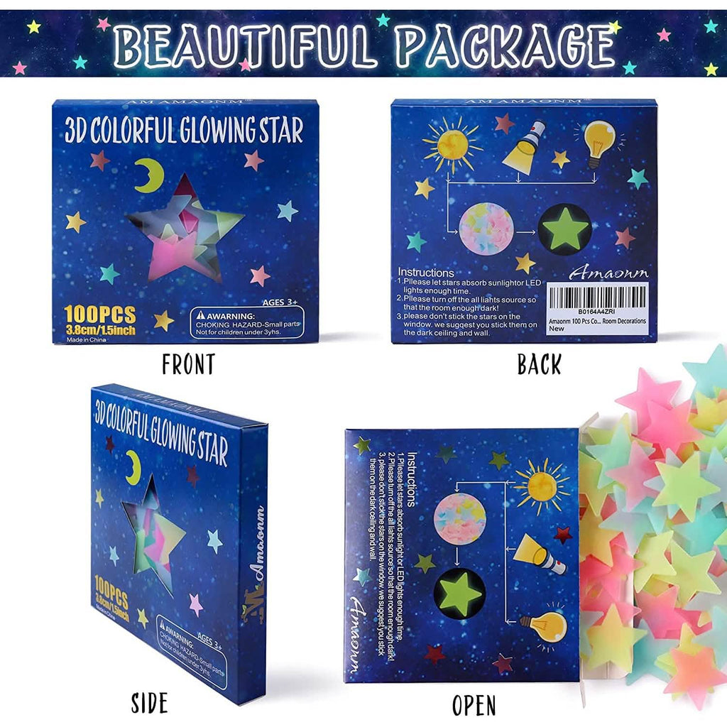 100-Pieces: Colorful Luminous Stars Plastic Wall Sticker by DailySale