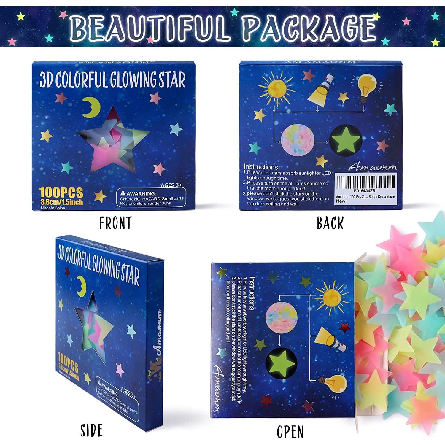 100-Pieces: Colorful Luminous Stars Plastic Wall Sticker by DailySale