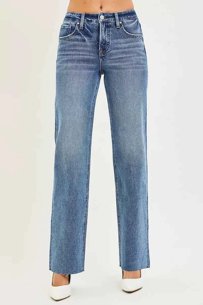 RISEN Tummy Control 4 Way Stretch Mid Rise Straight Jeans