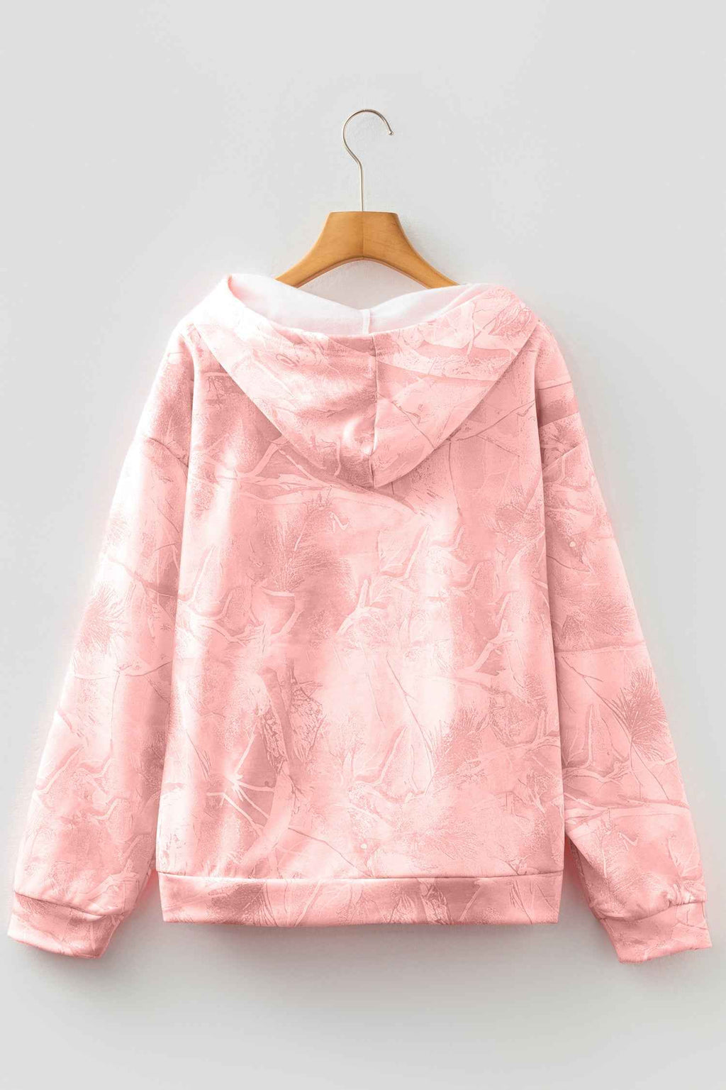 Light Pink Camouflage Woodland Print Oversized Sporty Hoodie