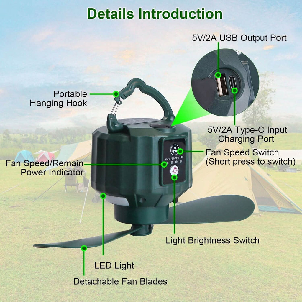 10400mAh USB Battery Powered Hanging Tent Lantern Fan Power Bank by DailySale