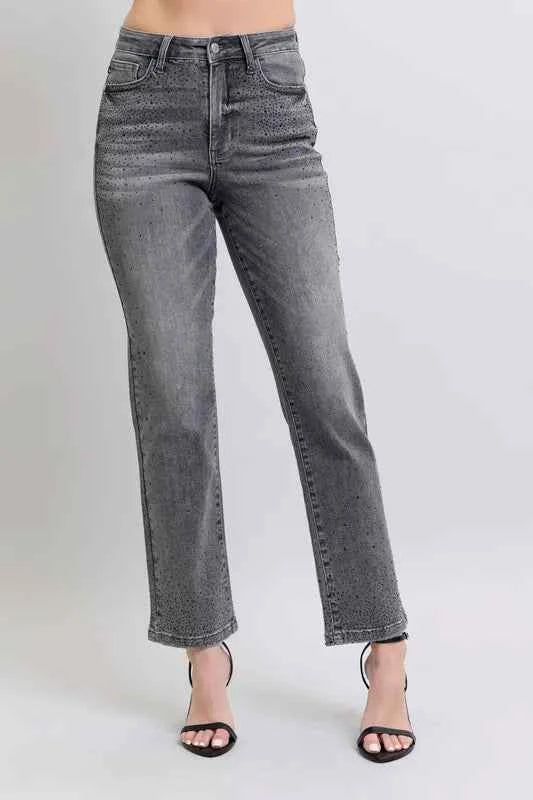 Judy Blue Full Size High Waist Rhinestone Straight Jeans Plus Size