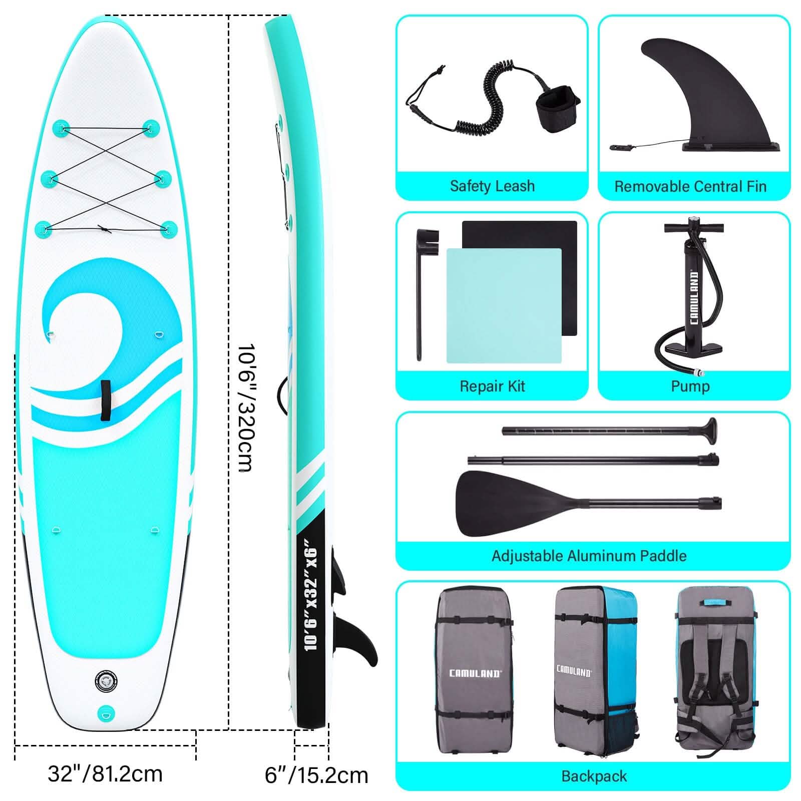 10’6” x 32”x 6” Paddle Boards for Adults with Premium SUP Accessories and Backpack by DailySale