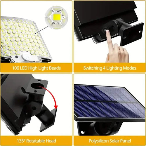 106LED Super Bright Motion Sensor Solar Power LED Garden Wall Light by DailySale