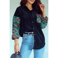 Pocketed Geometric Collared Neck Shacket Polyester Womenswear