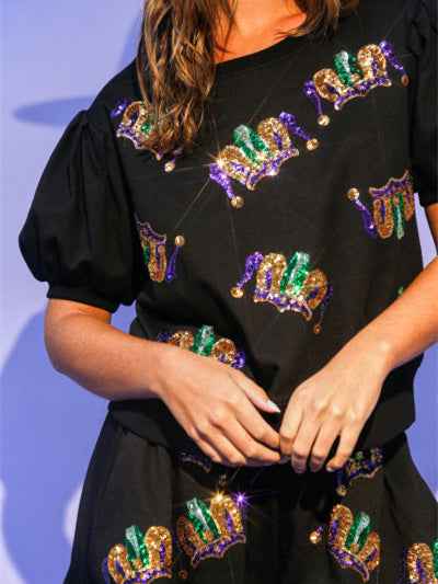 Female Fashionable Sequins Blouse And Shorts