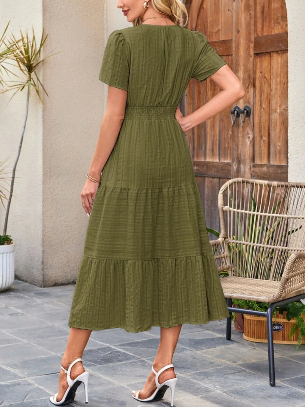 Tiered Notched Short Sleeve Dress by Shopiebay