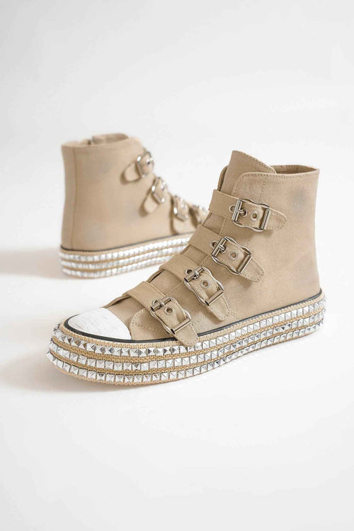 Beast Fashion Multi-Buckle Straps Studded Platform Sneakers by Wild and Free Boutique