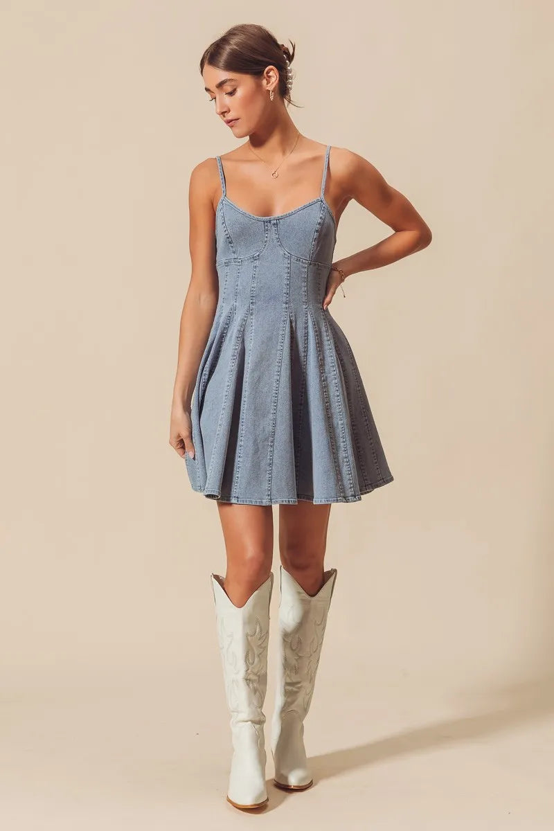 SO ME A Line Fit and Flare Denim Mini Dress by Selvanelle