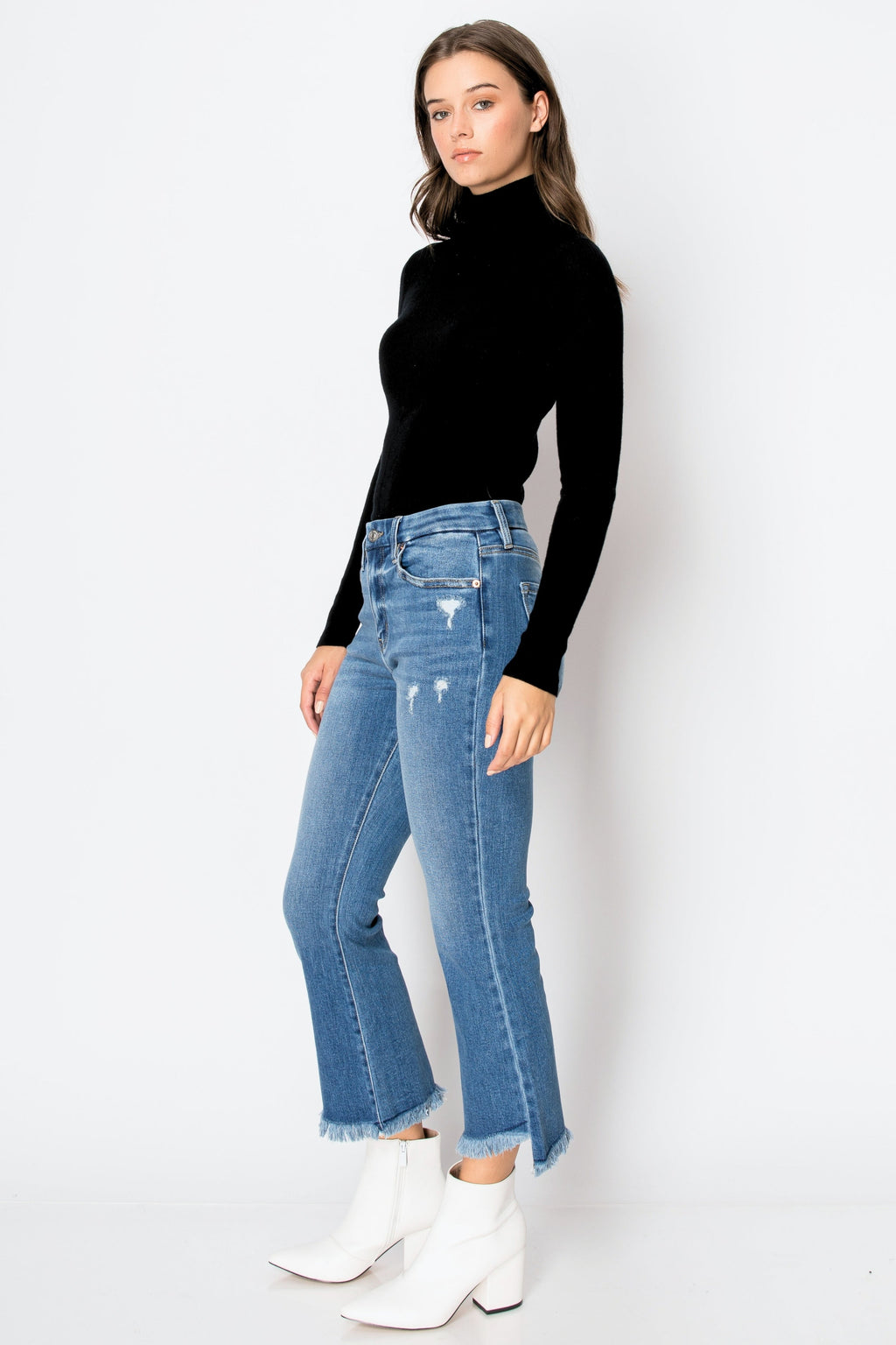 Eco Friendly Corset High Rise Crop Flare Jeans (Medium Wash)