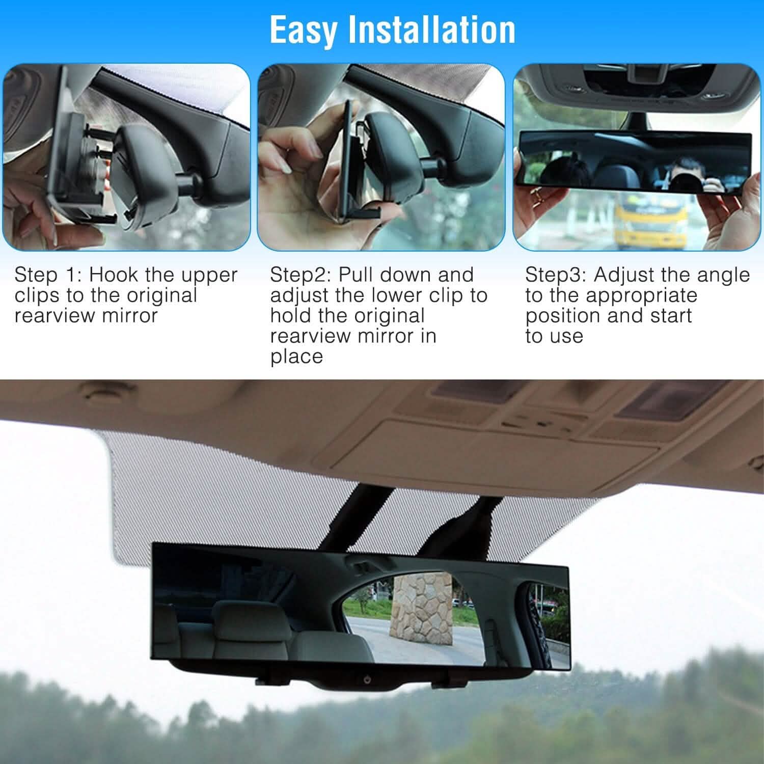 11.4-Inch Interior Clip-On Curve Car Rearview Mirror by DailySale