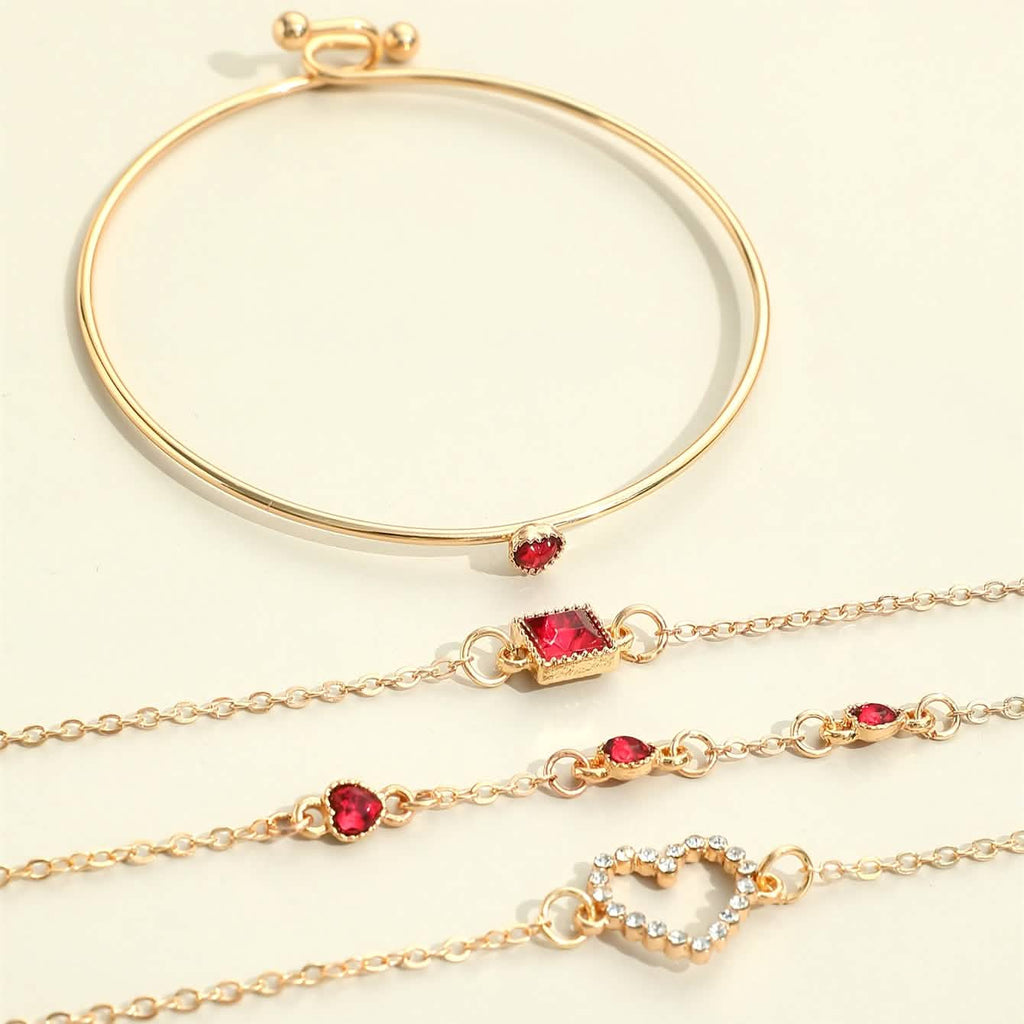 4pcs Rhinestone Alloy Bracelet Set – Minimalist Heart & Square Design by DailySale