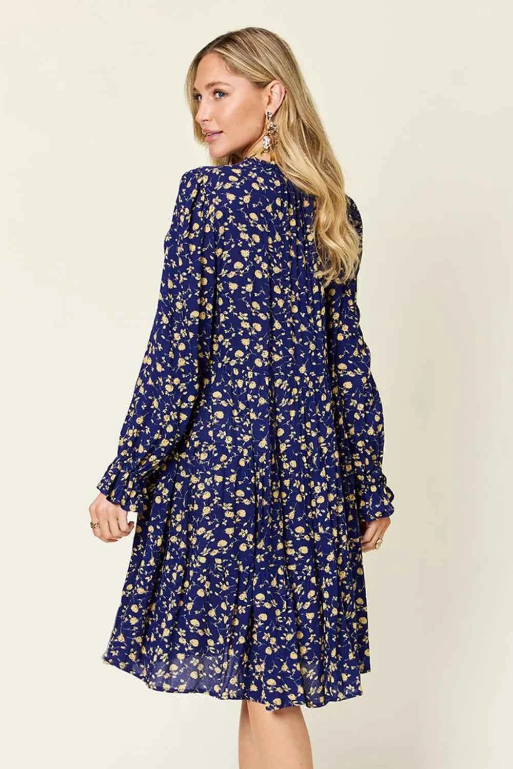 Double Take Full Size Printed Ruffle Hem Long Sleeve Tiered Dress