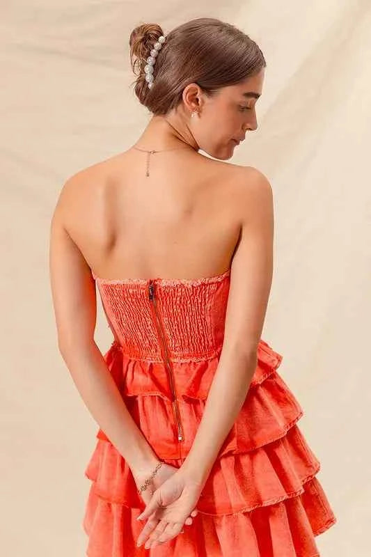 SO ME Strapless Ruffle Layered Game Day Cheer Up Dress