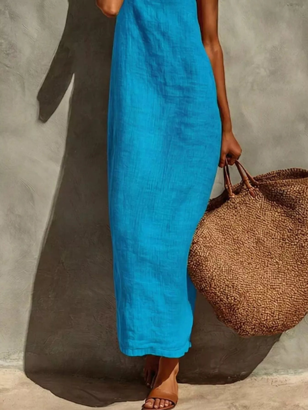 Sleeveless Linen Casual Maxi Dress by Shopiebay