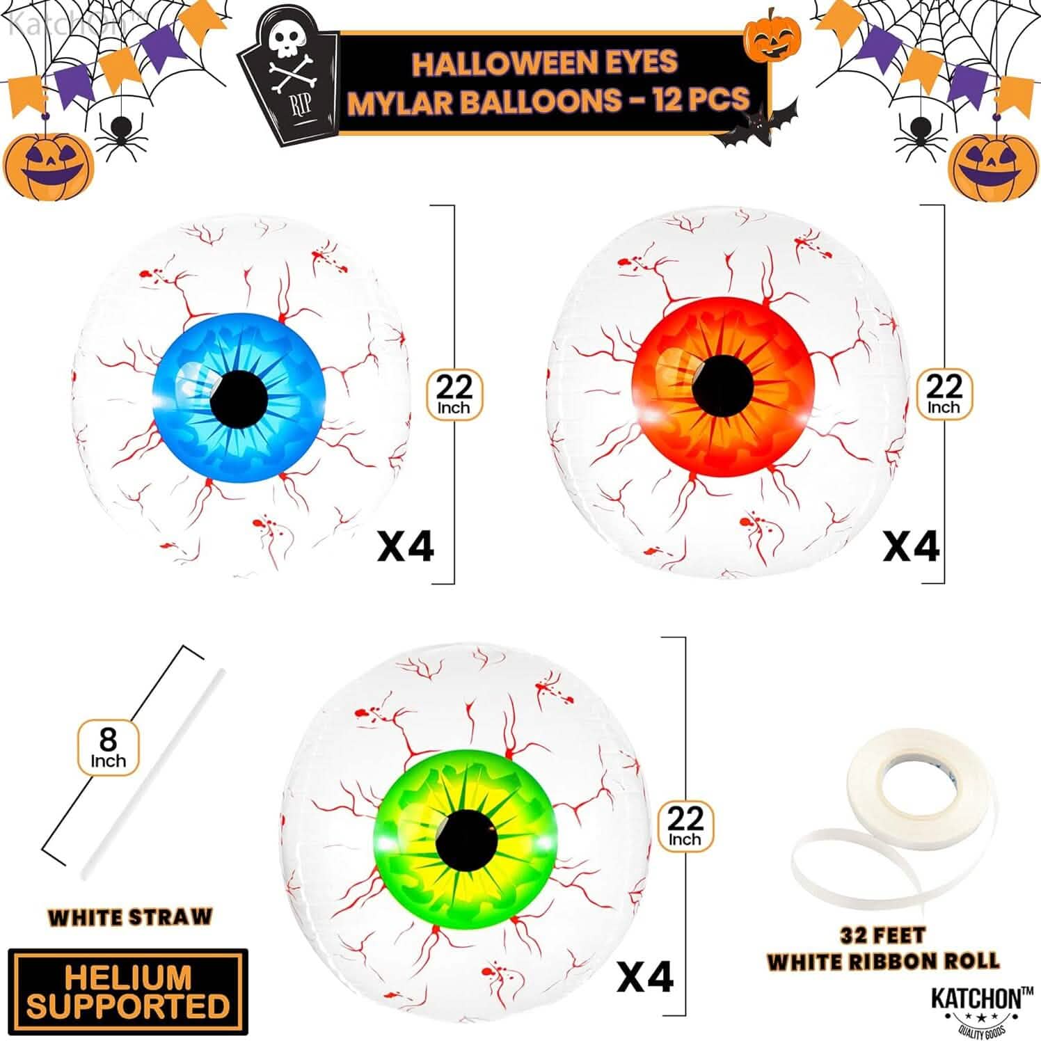 12-Pack: 22 Inch Halloween Eyeball Balloons by DailySale