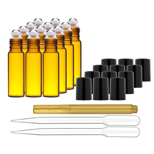 12-Pack: Amber Glass Bottles 10ml with Stainless Steel Roller Balls by DailySale