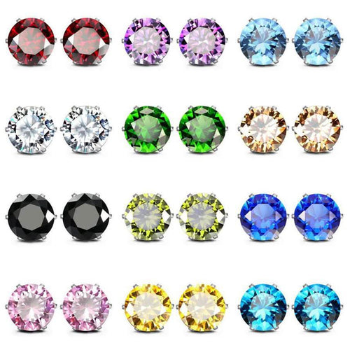 12-Pack: Rhodium-Plated Crystal Birthstone Stud Earrings by DailySale