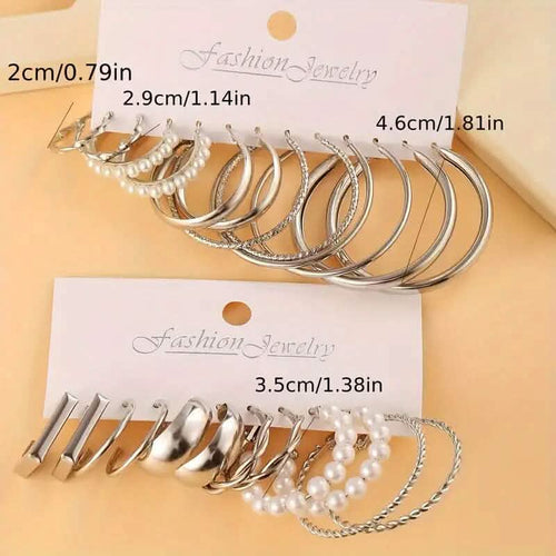 12-Pairs: Gold Hoop Earrings with Faux Pearl Decor Set by DailySale