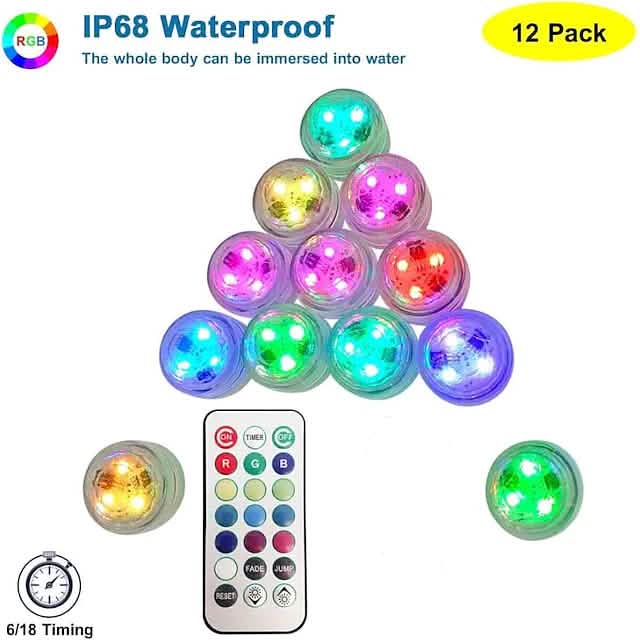 12-Piece: LED RGB Diving Light Remote Control Decorative Light by DailySale