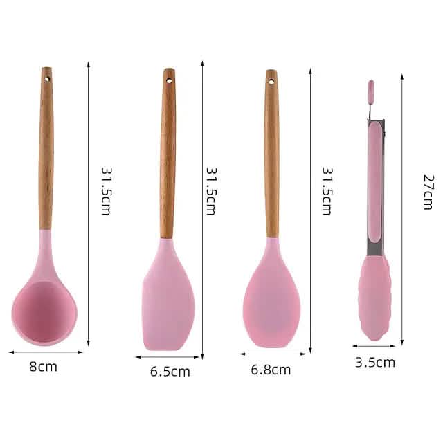 12-Piece: Wood Handle Silicone Kitchenware by DailySale