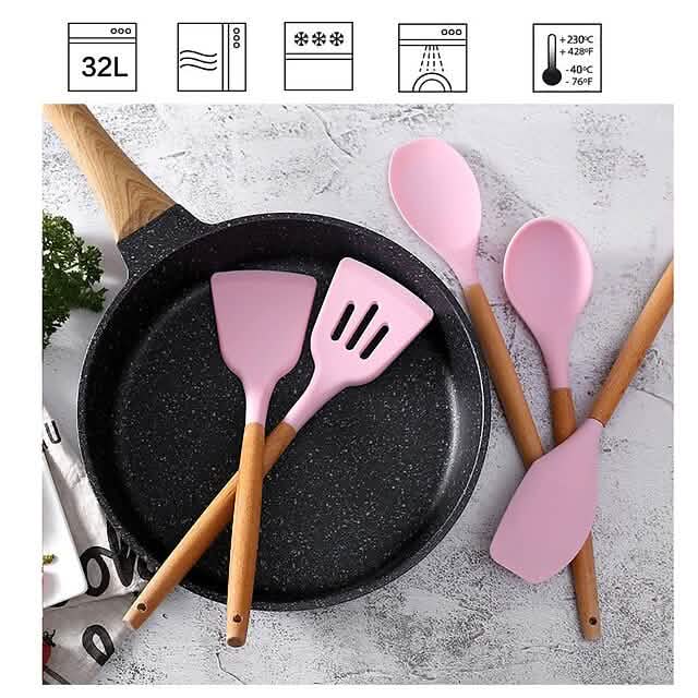 12-Piece: Wood Handle Silicone Kitchenware by DailySale