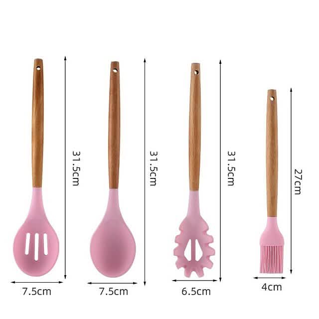 12-Piece: Wood Handle Silicone Kitchenware by DailySale