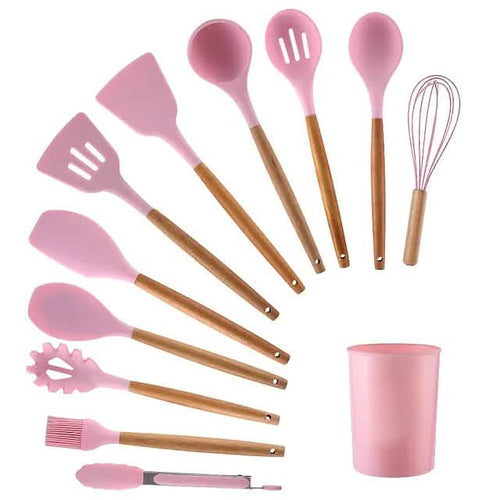 12-Piece: Wood Handle Silicone Kitchenware by DailySale