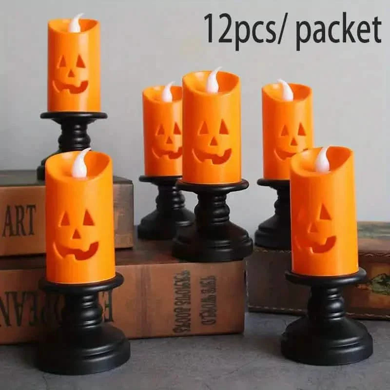 12-Pieces: Halloween LED Pumpkin Chandelier Candles by DailySale