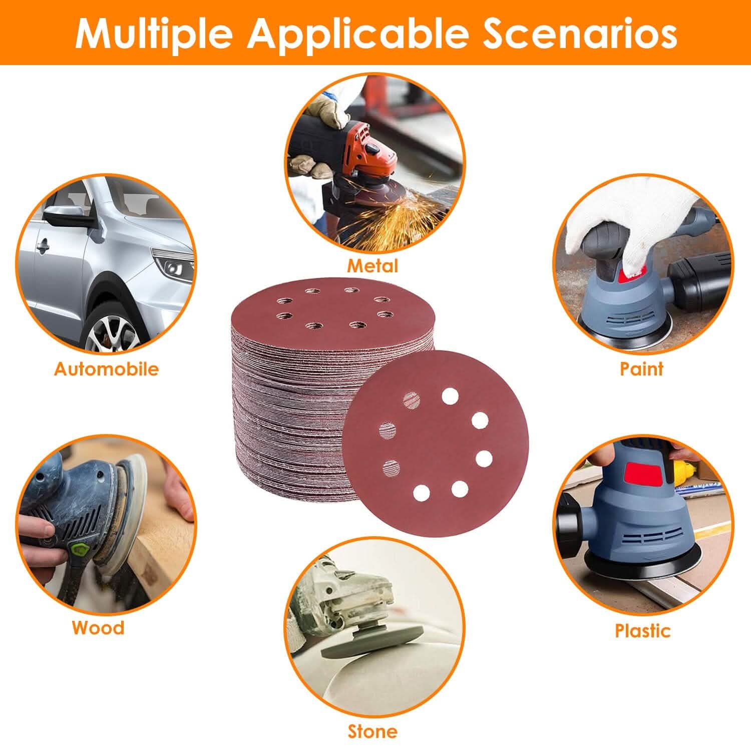 120-Pack: 5-Inch 8 Hole Round Sandpapers by DailySale