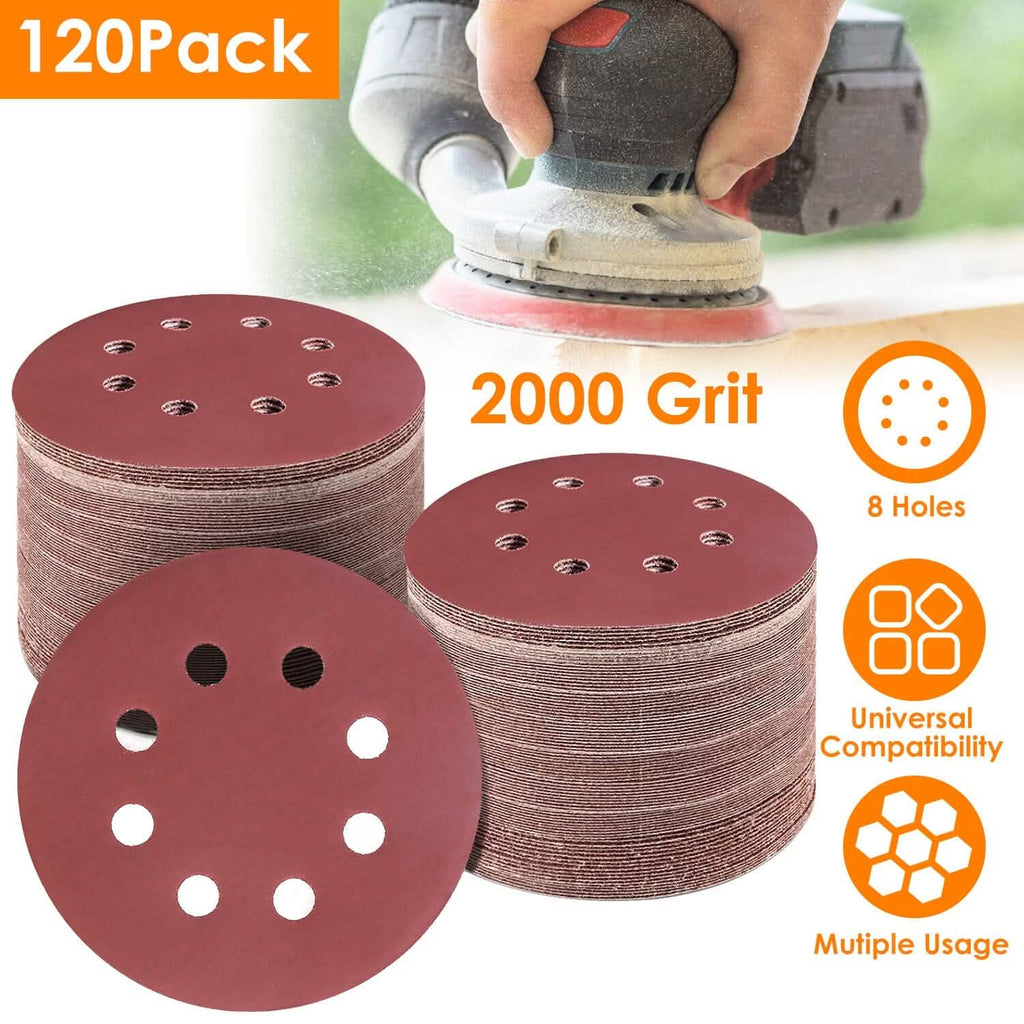 120-Pack: 5-Inch 8 Hole Round Sandpapers by DailySale