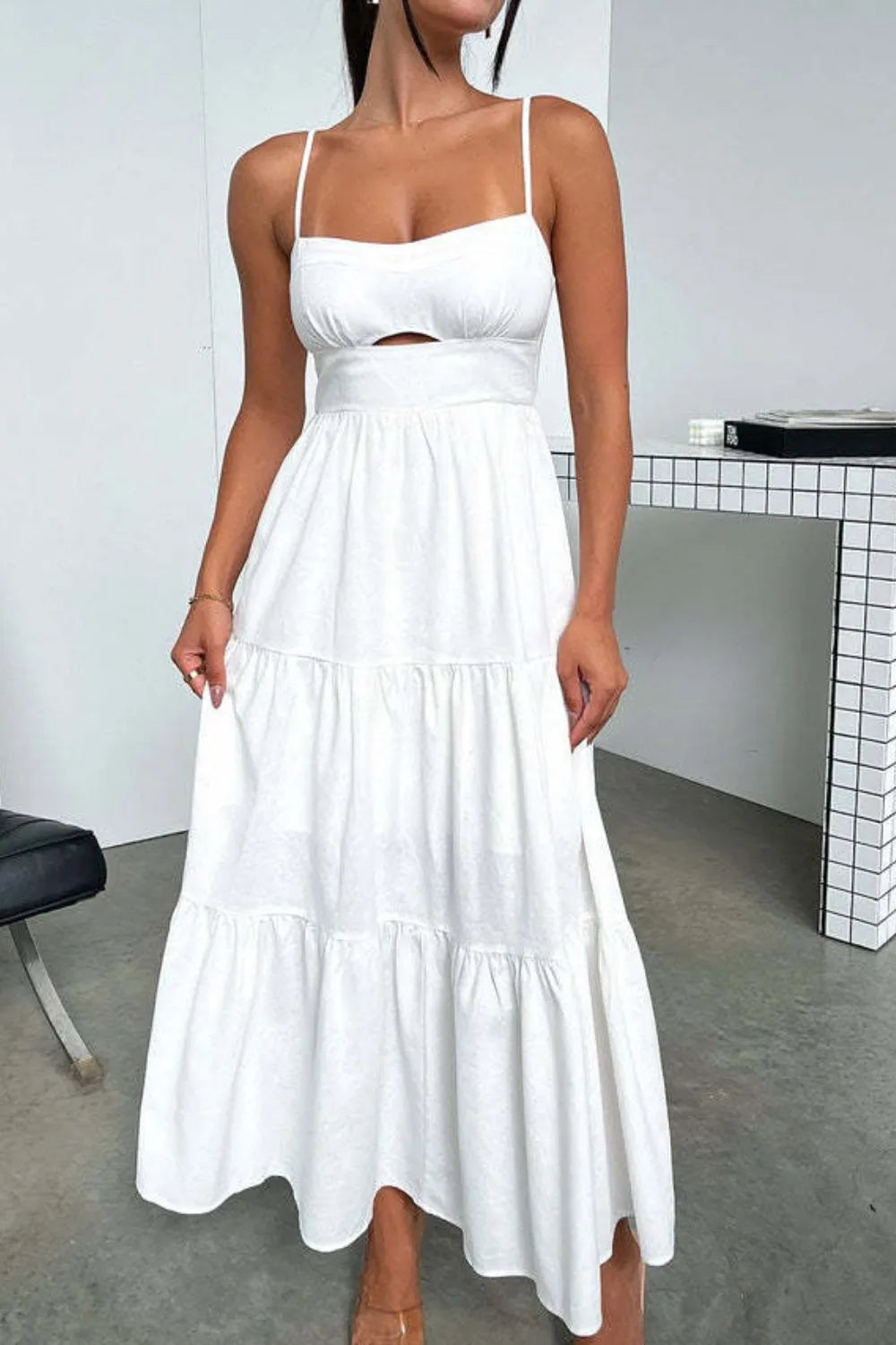 Cut-Out Tiered Dress with Spaghetti Straps by Shopiebay