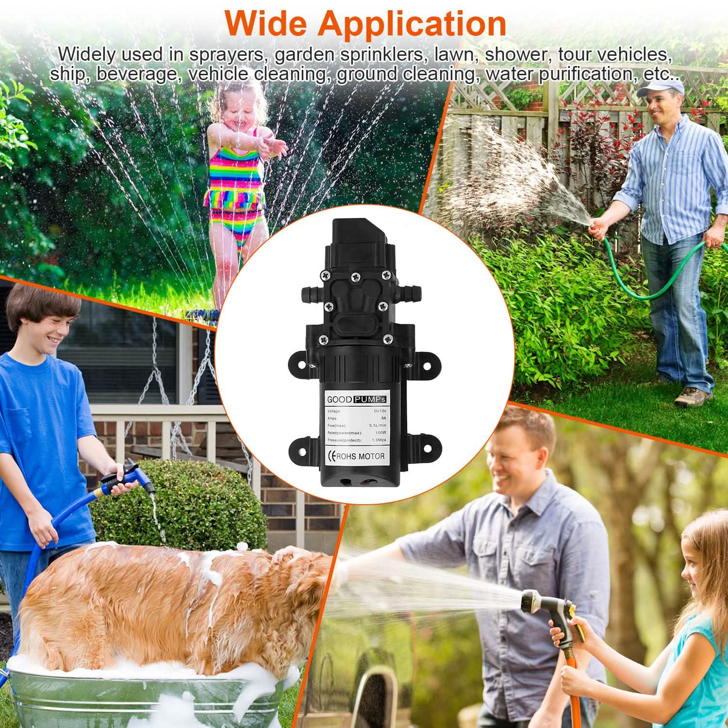 12V Water Pump with 2 Hose Clamps 123PSI Self Priming Sprayer Pump by DailySale