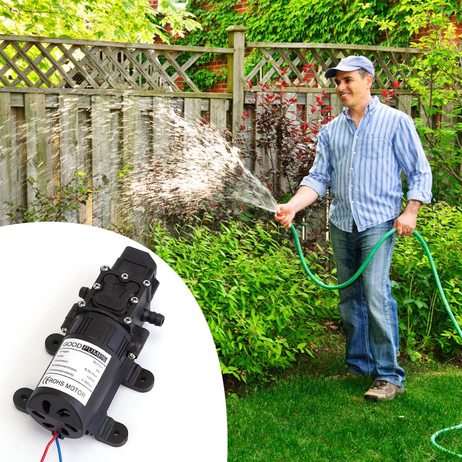 12V Water Pump with 2 Hose Clamps 123PSI Self Priming Sprayer Pump by DailySale