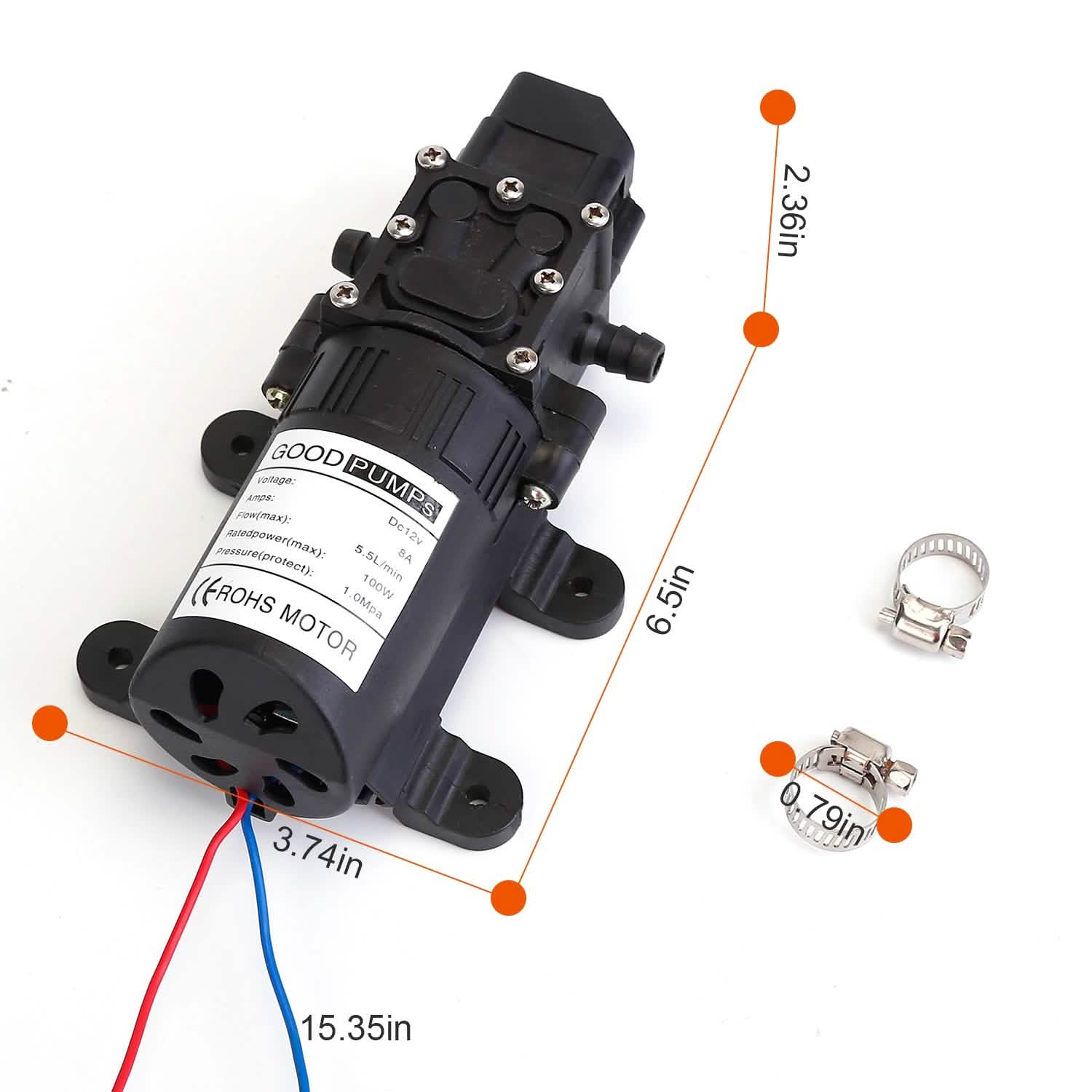 12V Water Pump with 2 Hose Clamps 123PSI Self Priming Sprayer Pump by DailySale