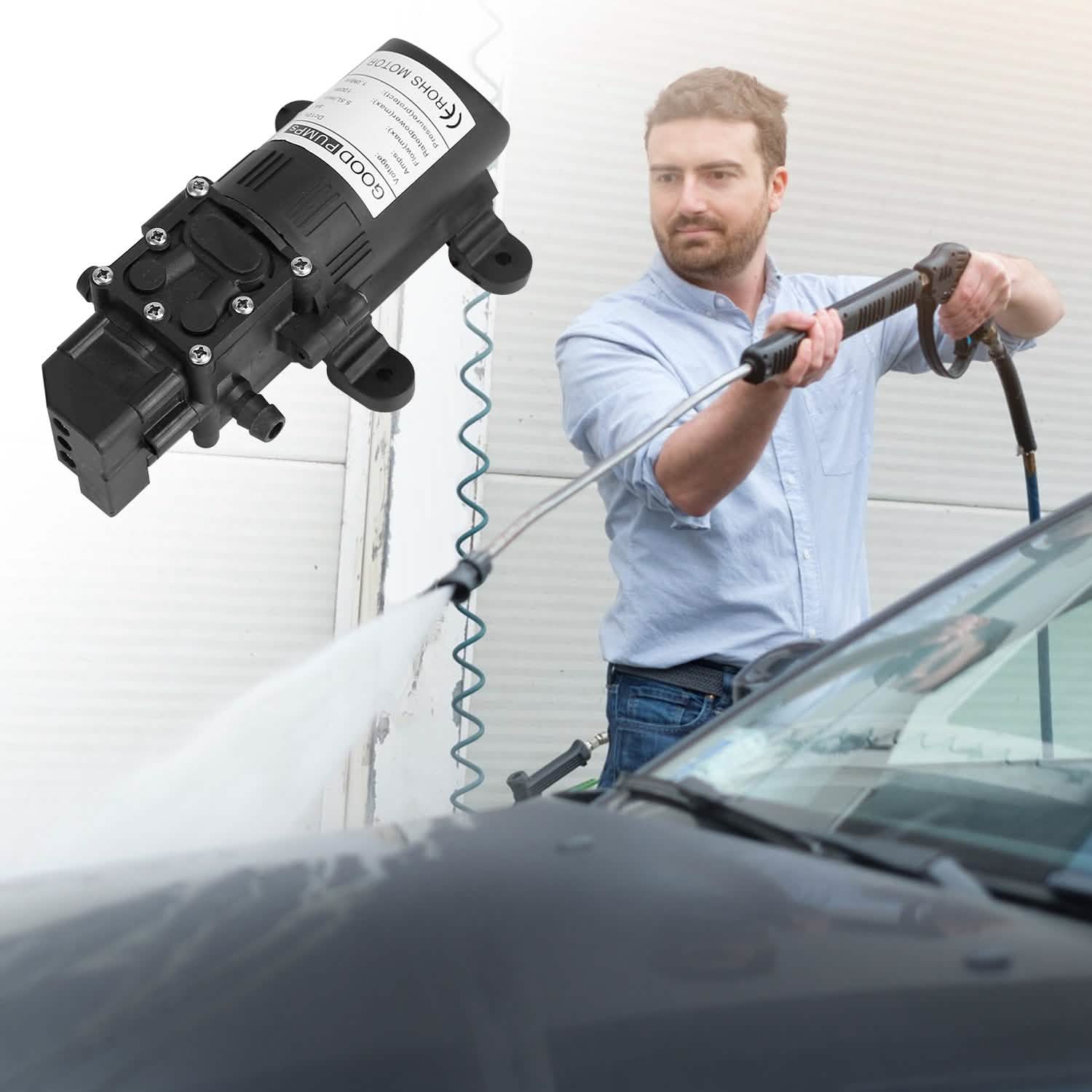 12V Water Pump with 2 Hose Clamps 123PSI Self Priming Sprayer Pump by DailySale