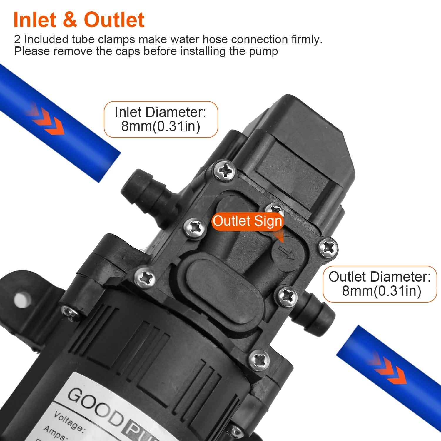 12V Water Pump with 2 Hose Clamps 123PSI Self Priming Sprayer Pump by DailySale