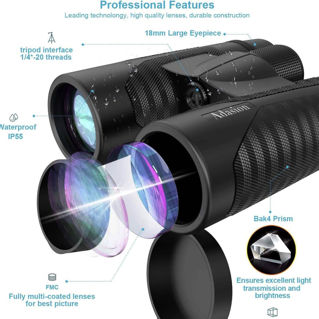 12x42 HD Binoculars for Adults with Universal Phone Adapter by DailySale